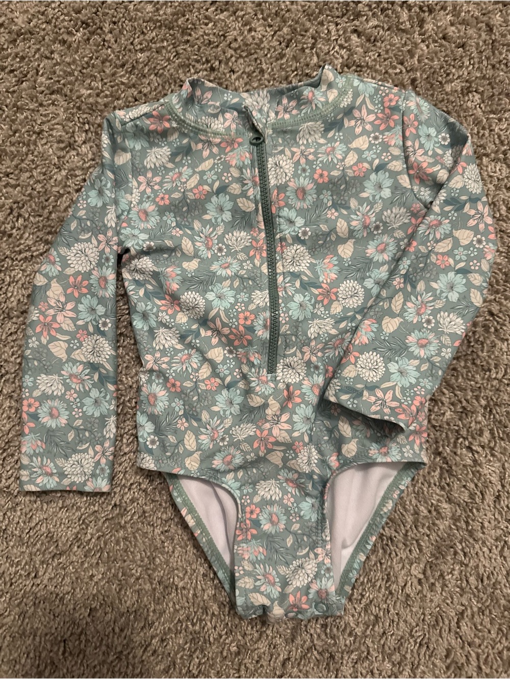 Oshkosh Girls Long Sleeve Floral Swimsuit - Mint Pink UPF 50